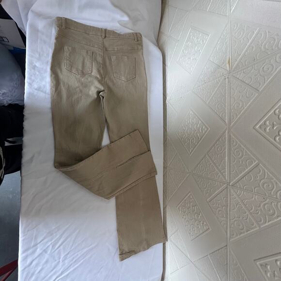 HYFVE Size Large tan slight bell bottom pants stretch see slit on bottoms decor - Picture 13 of 14